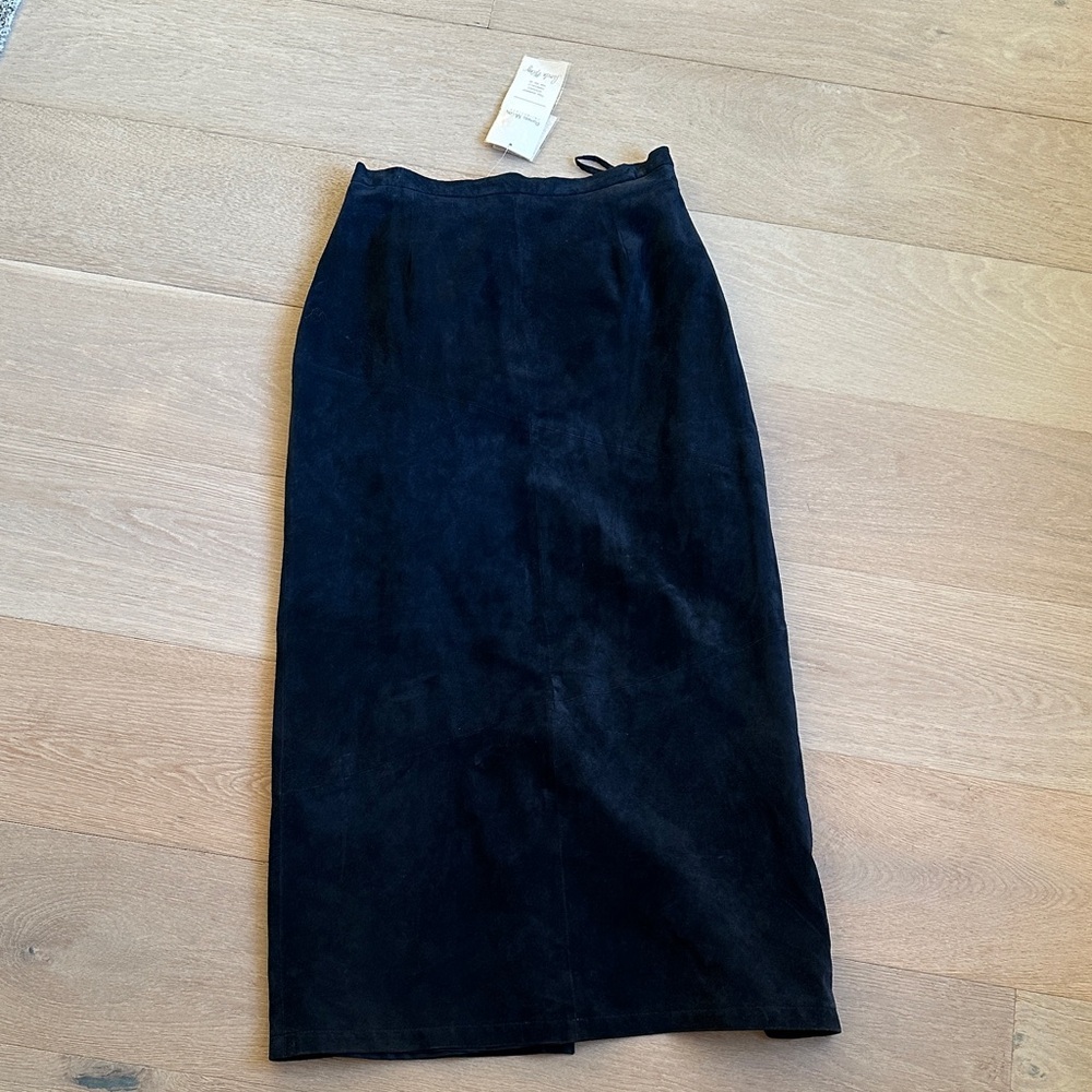 New vintage Pamela McCoy collections 100% leather navy Women's Skirt sz small